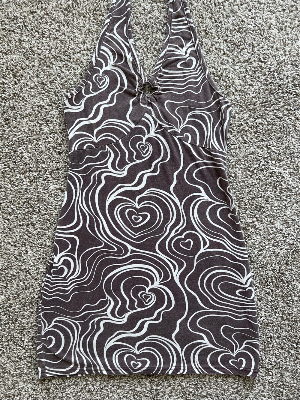 Daisy Street brown halter neck heart swirl print mini dress - medium